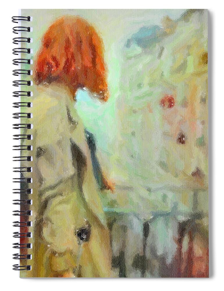 Red Hair Spiral Notebook featuring the pastel Feel the Rain by Chris Armytage