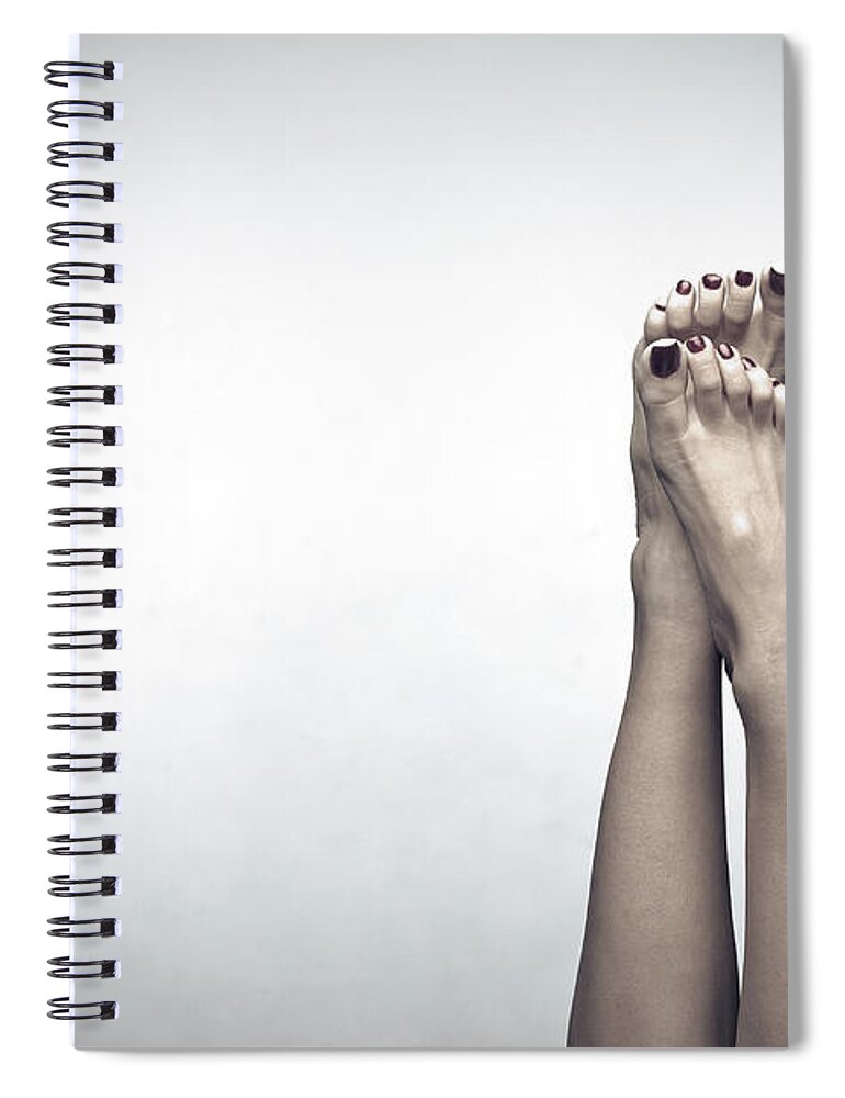 People Spiral Notebook featuring the photograph Female Feet Glazed Burgundy by Paolomartinezphotography