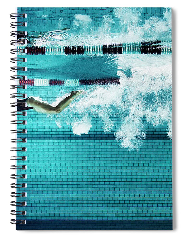 Underwater Spiral Notebook featuring the photograph Female Swimmer Underwater In Pool by Henrik Sorensen