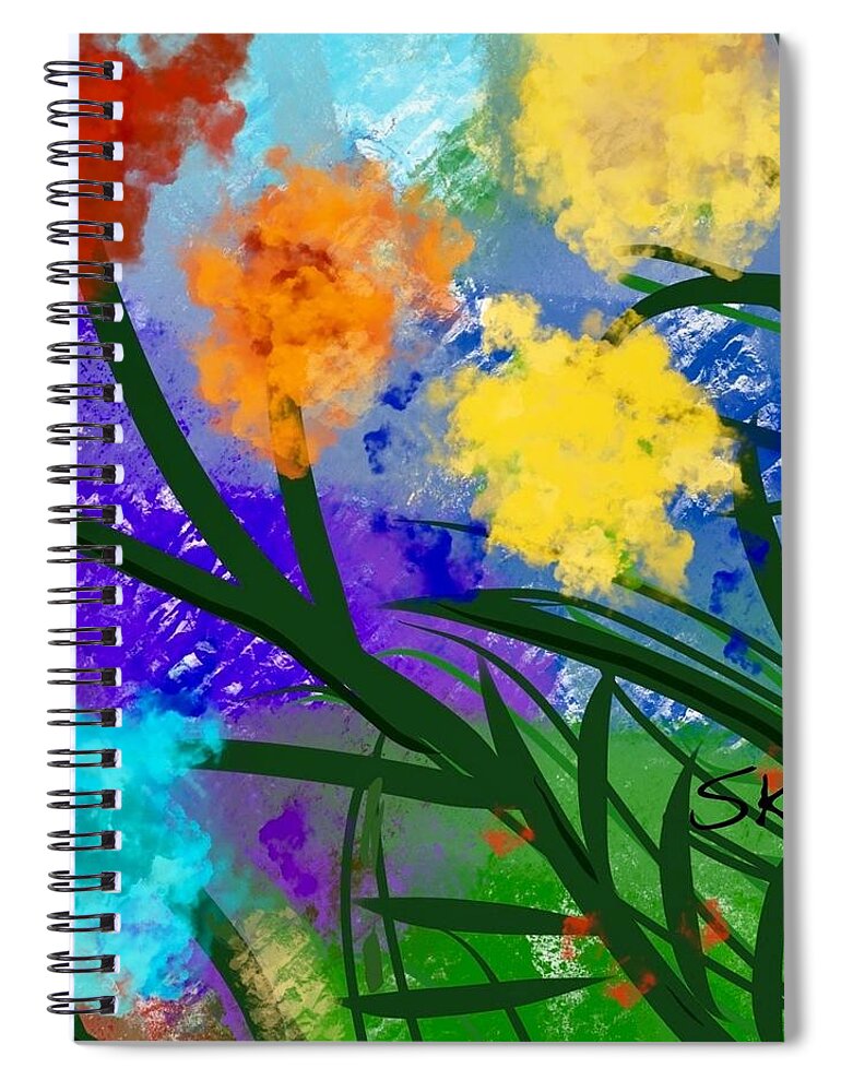Flowers Spiral Notebook featuring the digital art Fence Flowers Square by Sherry Killam