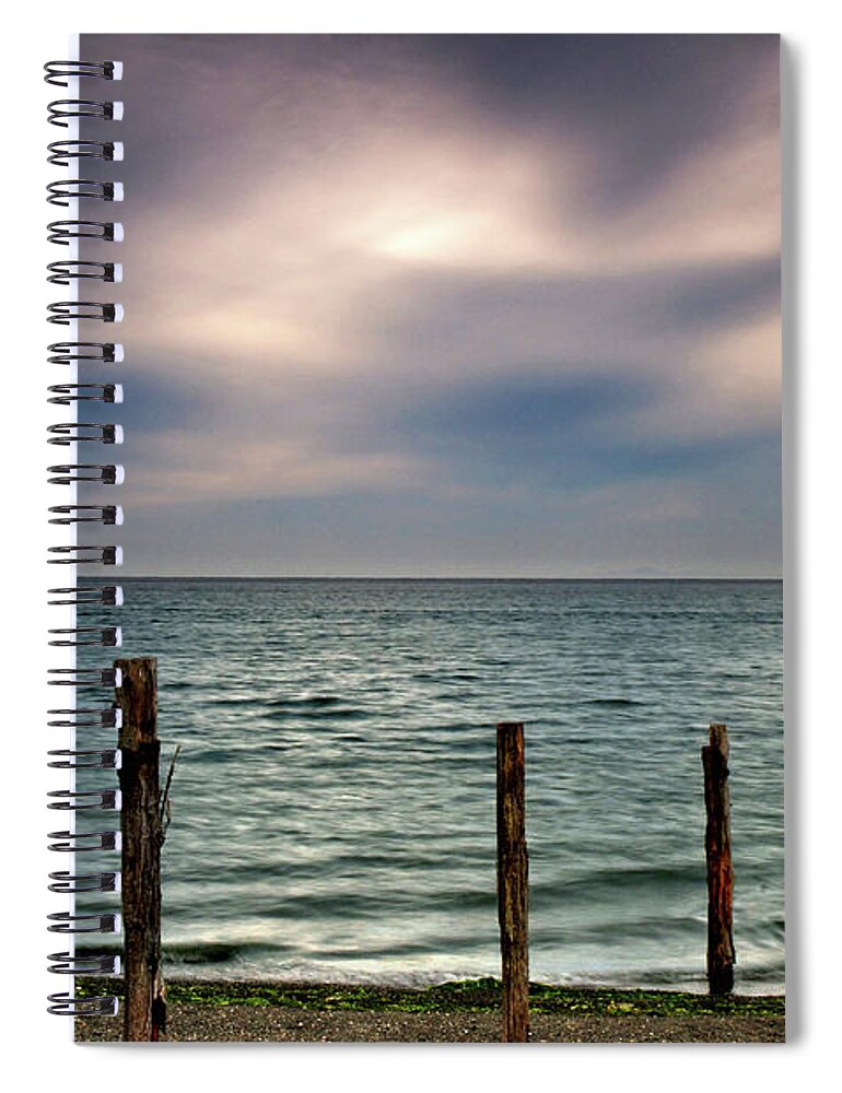 Tranquility Spiral Notebook featuring the photograph Fence Post And Ocean by Mitch Diamond