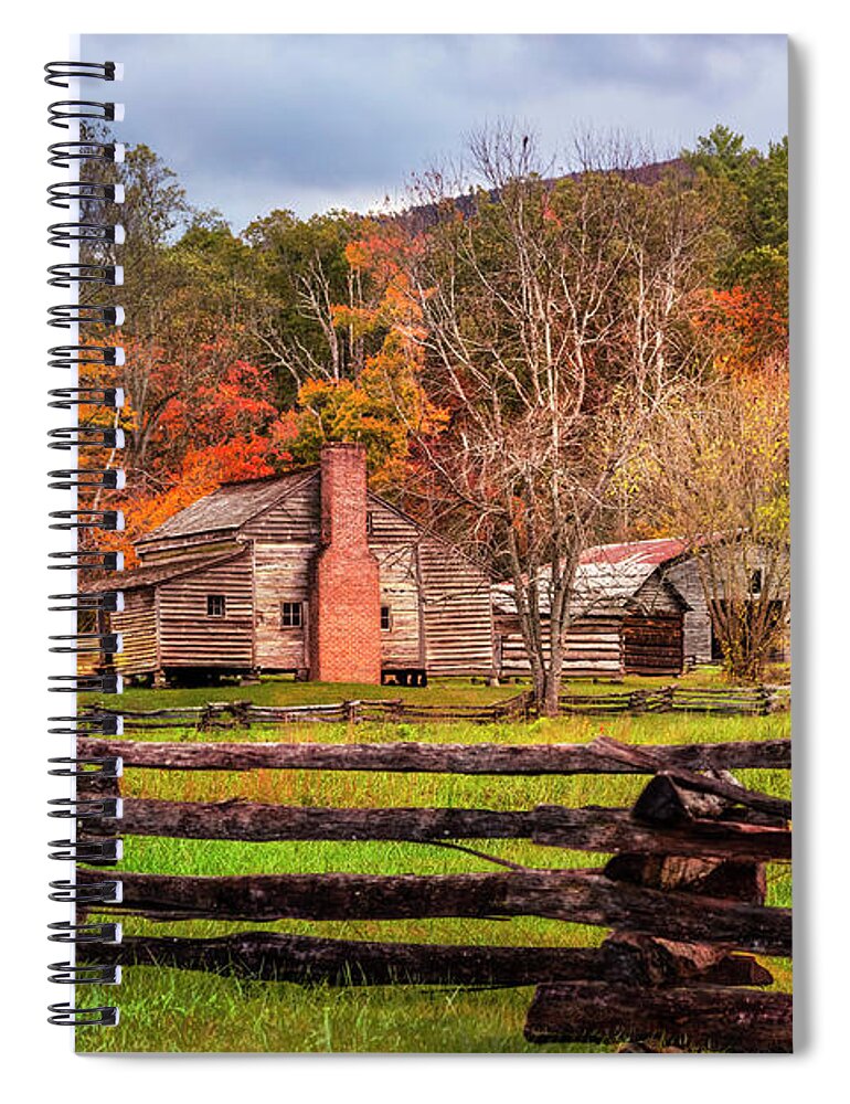 Appalachia Spiral Notebook featuring the photograph Fences and Cabins Cades Cove by Debra and Dave Vanderlaan