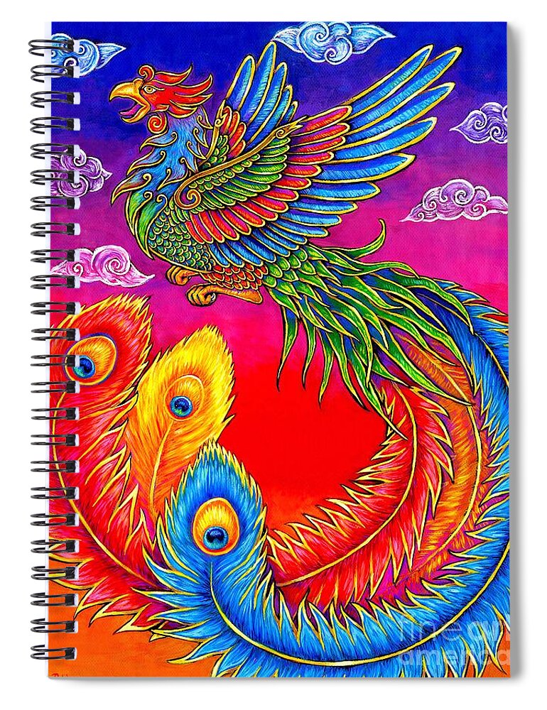 Chinese Phoenix Spiral Notebook featuring the painting Fenghuang Chinese Phoenix by Rebecca Wang