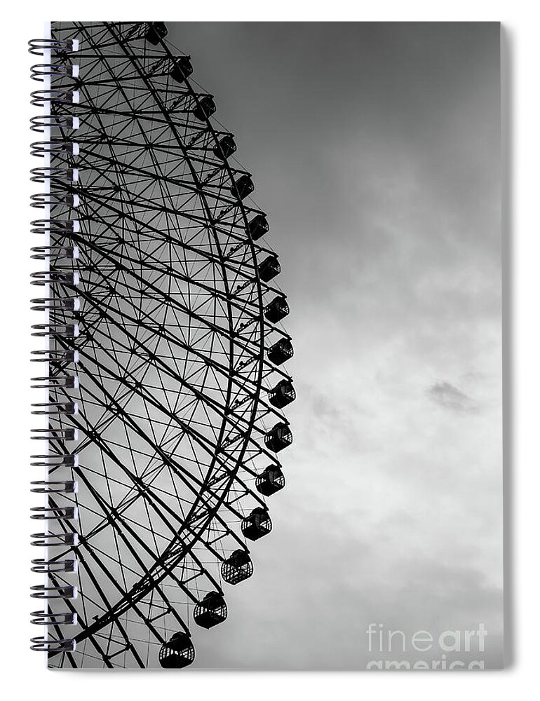 Desk Spiral Notebook featuring the photograph Ferris Wheel Against Sky In Grayscale by Happy Camel