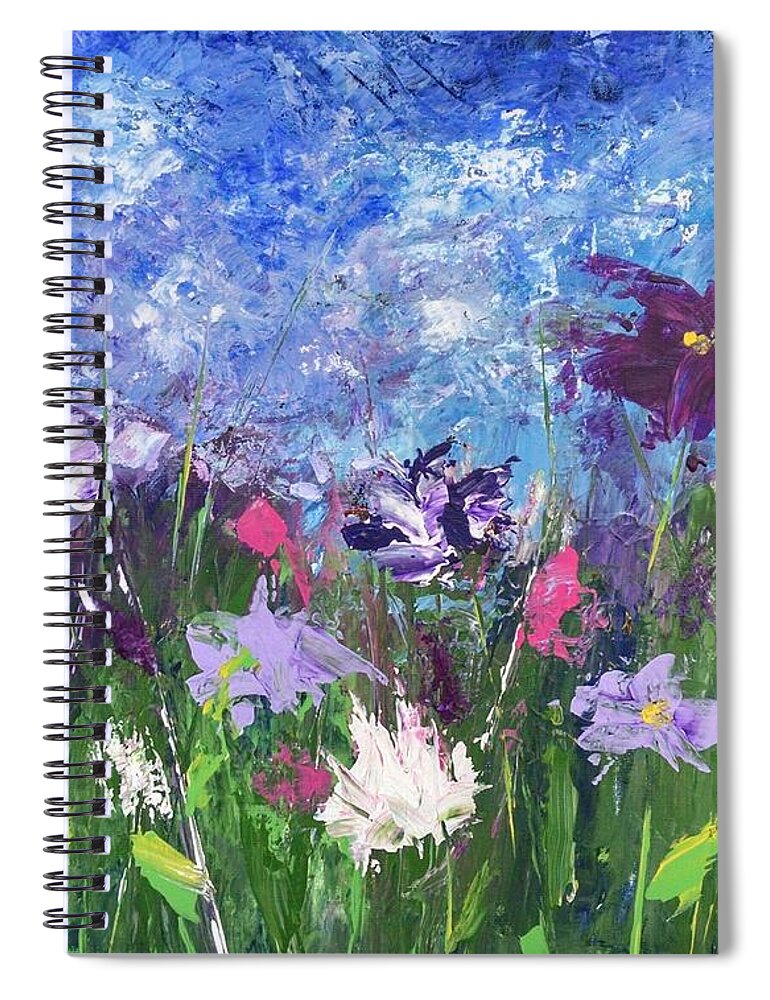 Wildflowers Spiral Notebook featuring the painting Field of wild flowers by Helian Cornwell