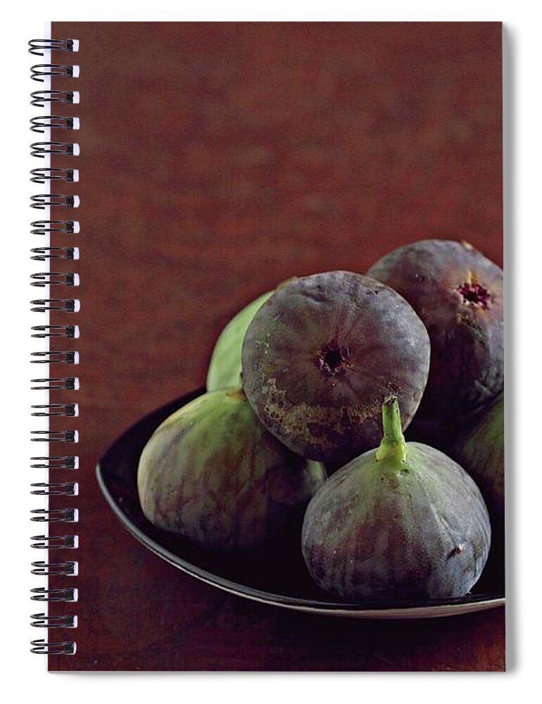 Wood Spiral Notebook featuring the photograph Figs On Plate by Aparna Balasubramanian