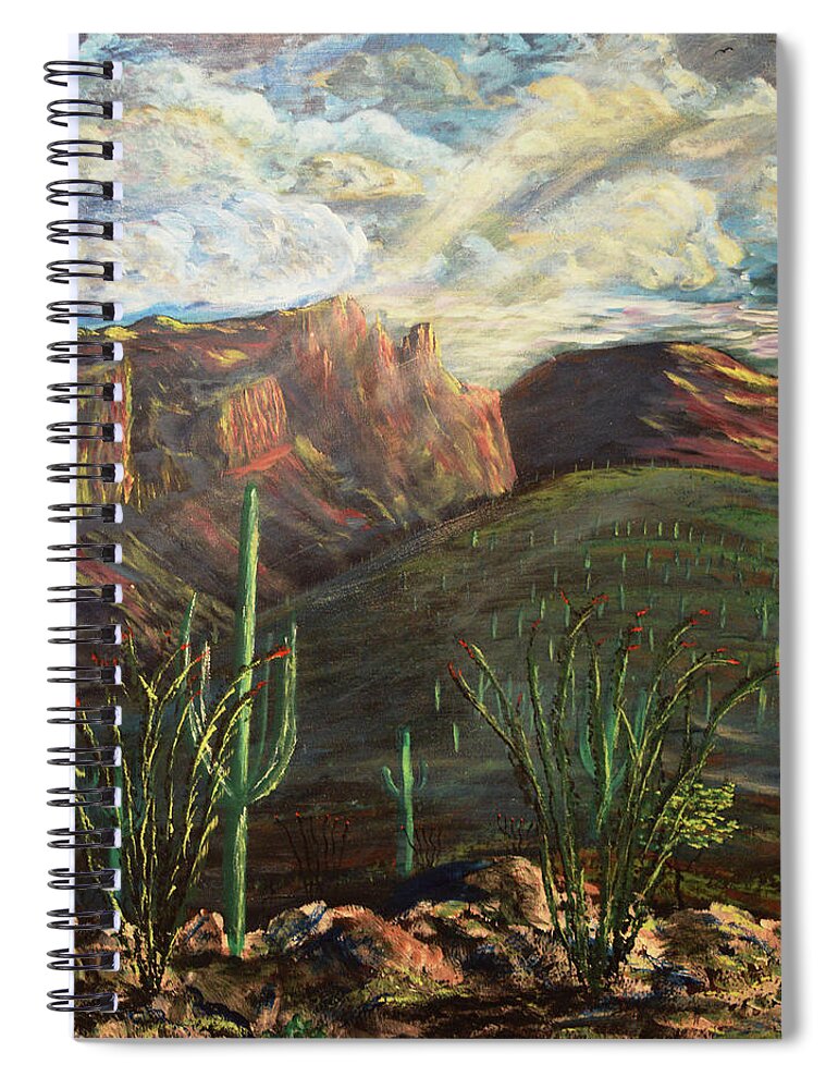 Tucsonarizona Spiral Notebook featuring the painting Finger Rock Morning by Chance Kafka