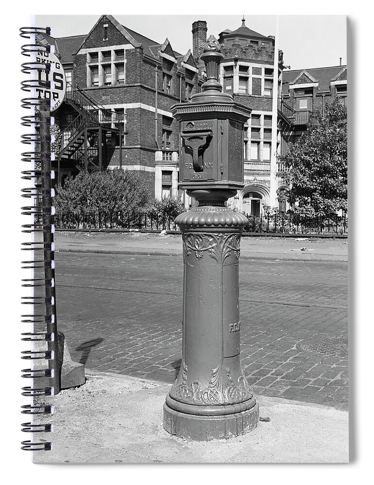 1950-1959 Spiral Notebook featuring the photograph Fire Alarm Box by George Marks