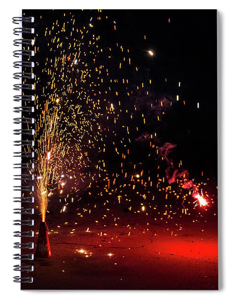 Firework Display Spiral Notebook featuring the photograph Fireworks Exploding In Sparks by Lotus Carroll