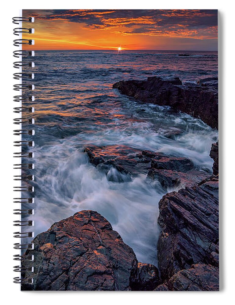 Maine Spiral Notebook featuring the photograph First Light at Marginal Way by Kristen Wilkinson
