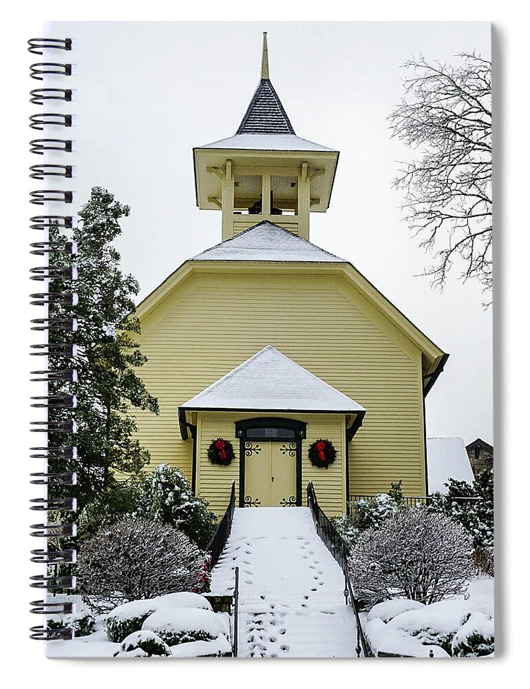 Church Spiral Notebook featuring the photograph First Presbyterian Church in the snow by Seth Solesbee