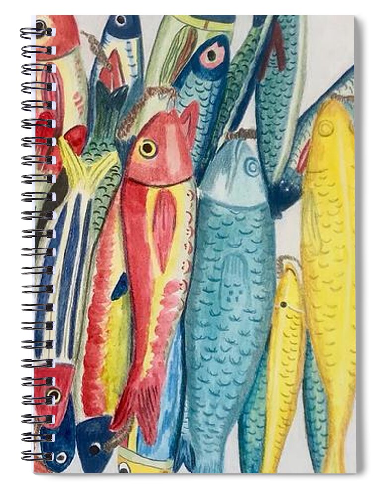 Fish Spiral Notebook featuring the drawing Fish Fest by Glenda Zuckerman