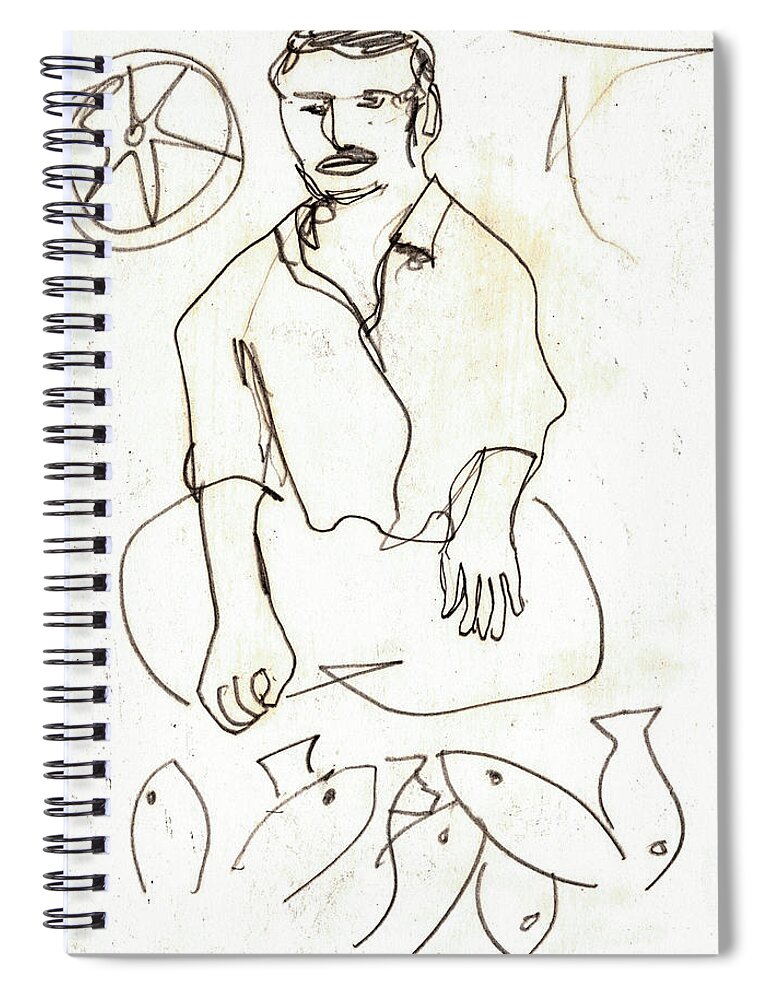 Pencil Spiral Notebook featuring the drawing Fish seller by Edgeworth Johnstone
