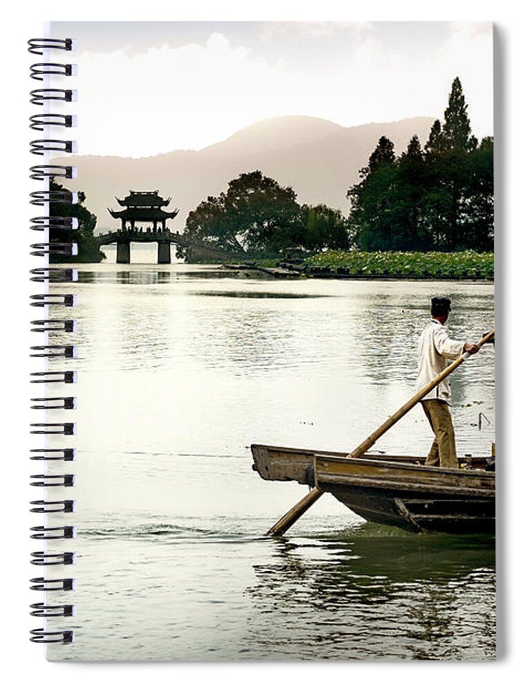 Fisherman Spiral Notebook featuring the photograph Fisherman at Wuxi by Kathryn McBride