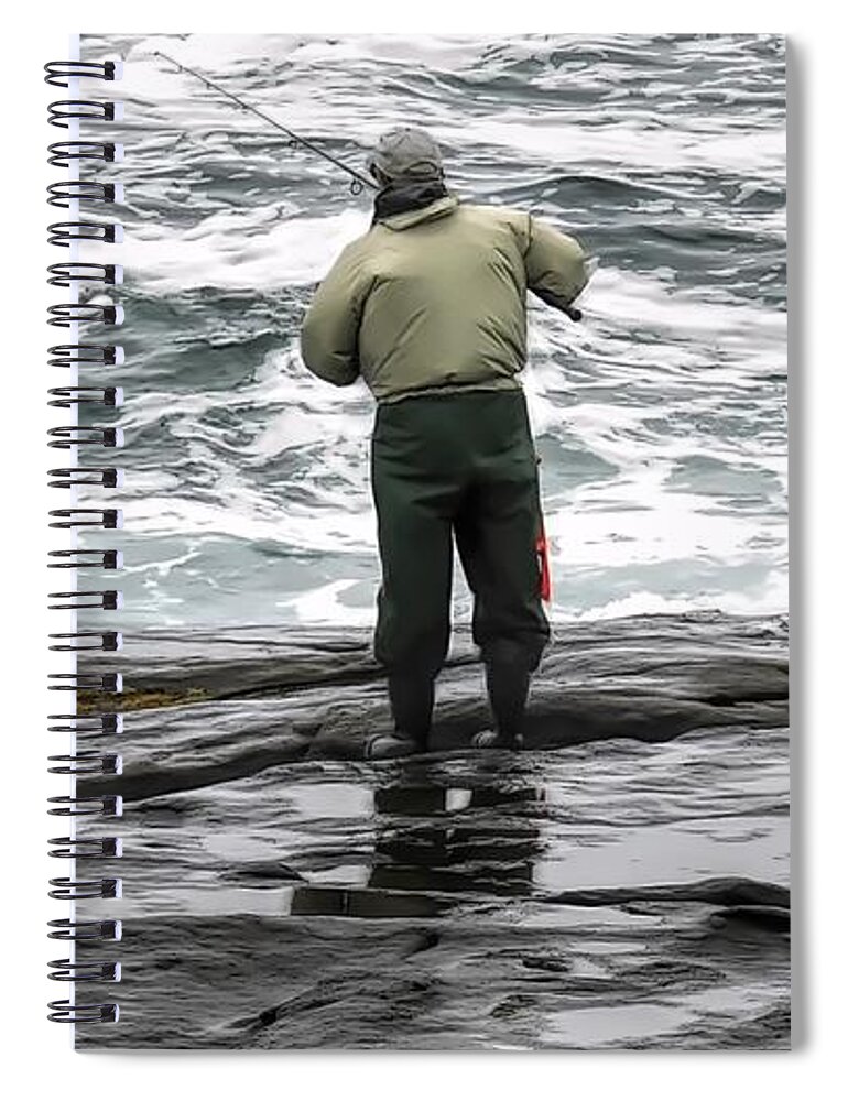 Fisherman In York Maine At Atlantic Ocean 1 Soft Abstract Effect Spiral Notebook featuring the photograph Fisherman in York Maine at Atlantic Ocean 1 Soft Abstract Effect by Rose Santuci-Sofranko