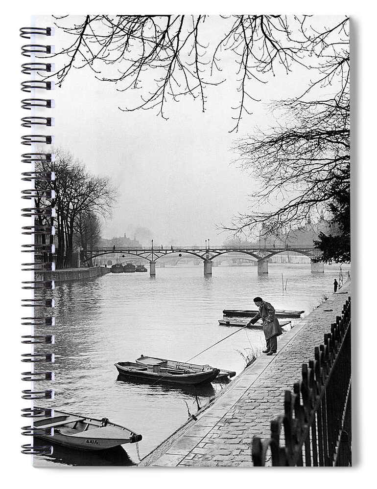 Seine Spiral Notebook featuring the photograph Fisherman on the Seine by Ed Clark