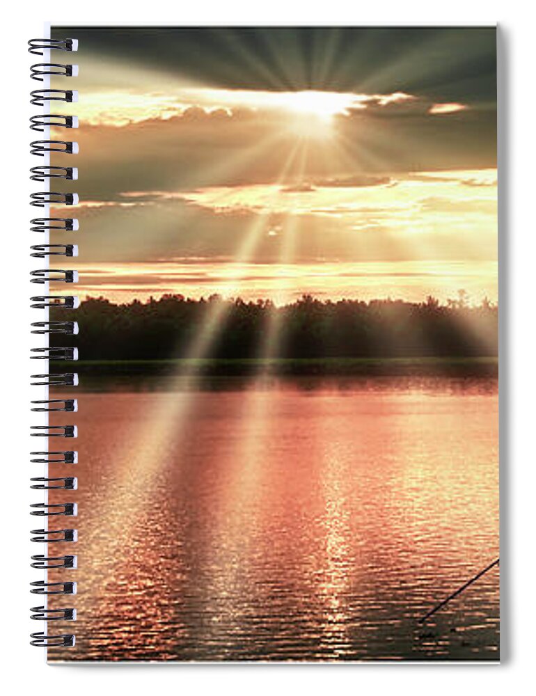 Fishing Spiral Notebook featuring the photograph Fisherman, Spiritual Sunset Above a Mountain Lake by A Macarthur Gurmankin