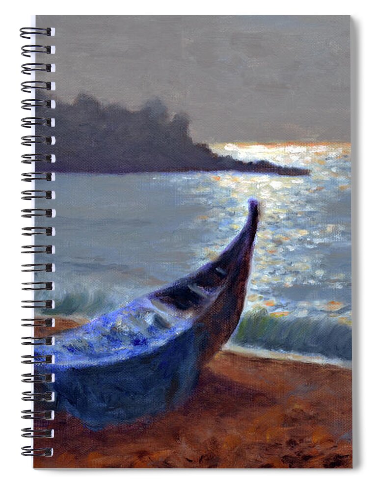 Fishing Boat Spiral Notebook featuring the painting Fishing boat at Kovalam beach by Uma Krishnamoorthy