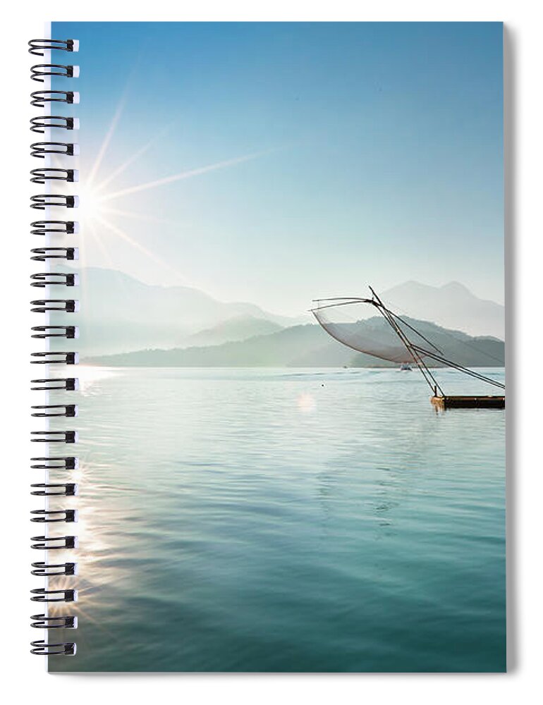 Tranquility Spiral Notebook featuring the photograph Fishing Boat At Sunrise by Wan Ru Chen