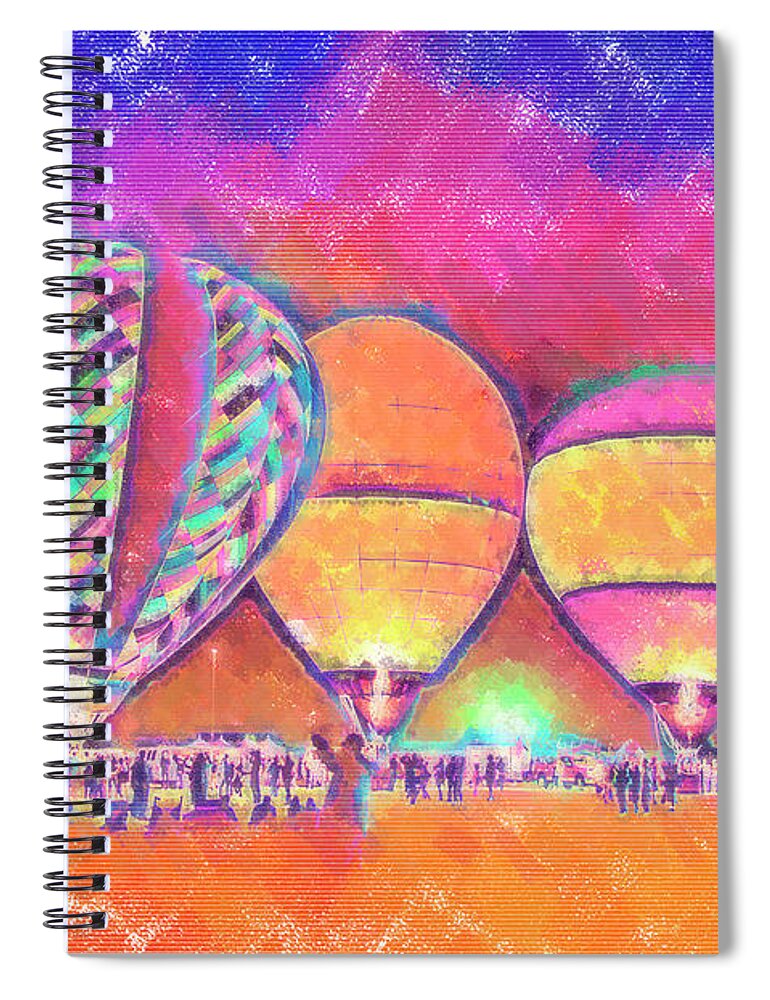 Balloons Spiral Notebook featuring the digital art Five Glowing Hot Air Balloons In Pastel by Kirt Tisdale