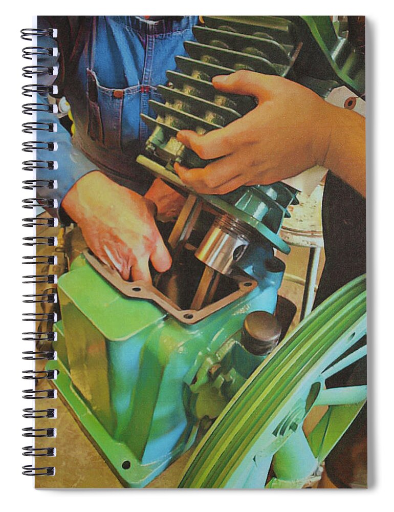 Industrial Spiral Notebook featuring the photograph Fixing A Compressor Pump by Robert Margetts