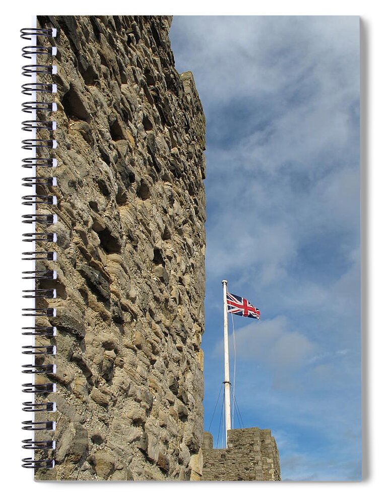 Pole Spiral Notebook featuring the photograph Flag And Castle Wall by David M. Davies