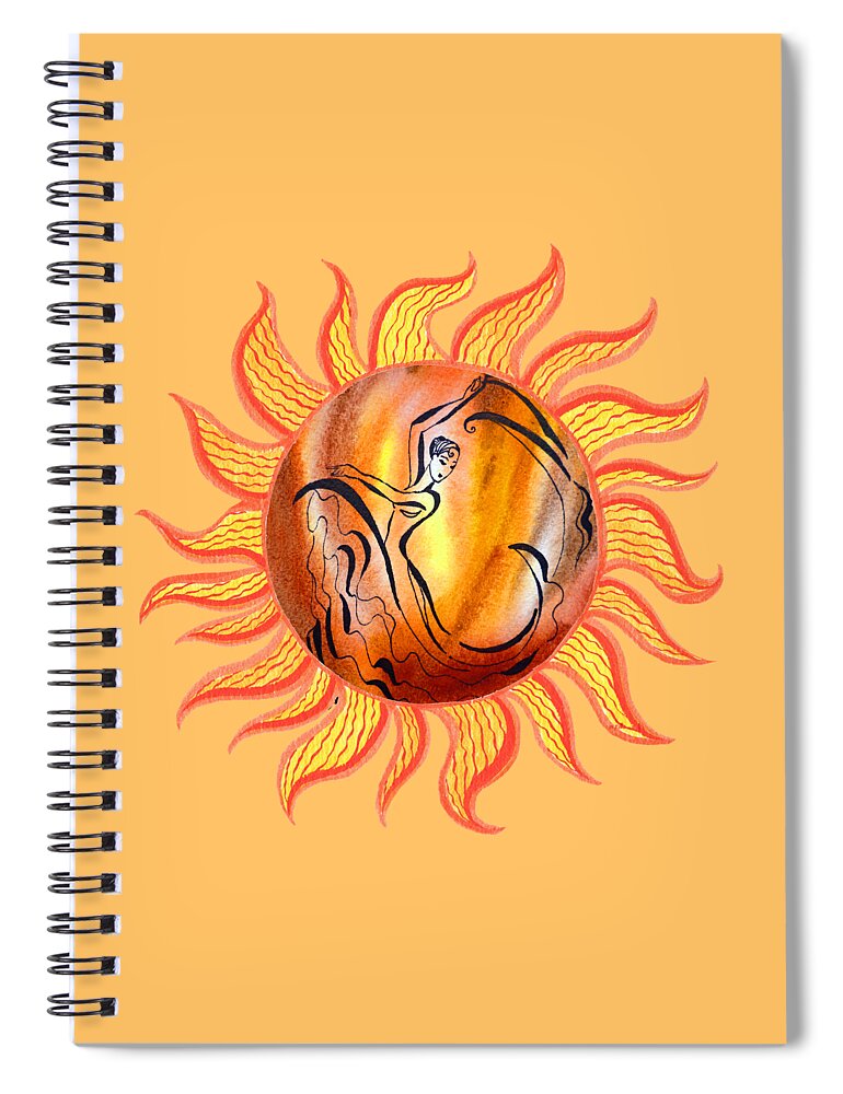 Sun Spiral Notebook featuring the painting Flaming Dance Solar Flamenco Watercolor Of The Sun by Irina Sztukowski