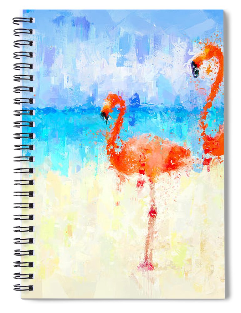 Flamingos Spiral Notebook featuring the painting Flamingos by Vart Studio