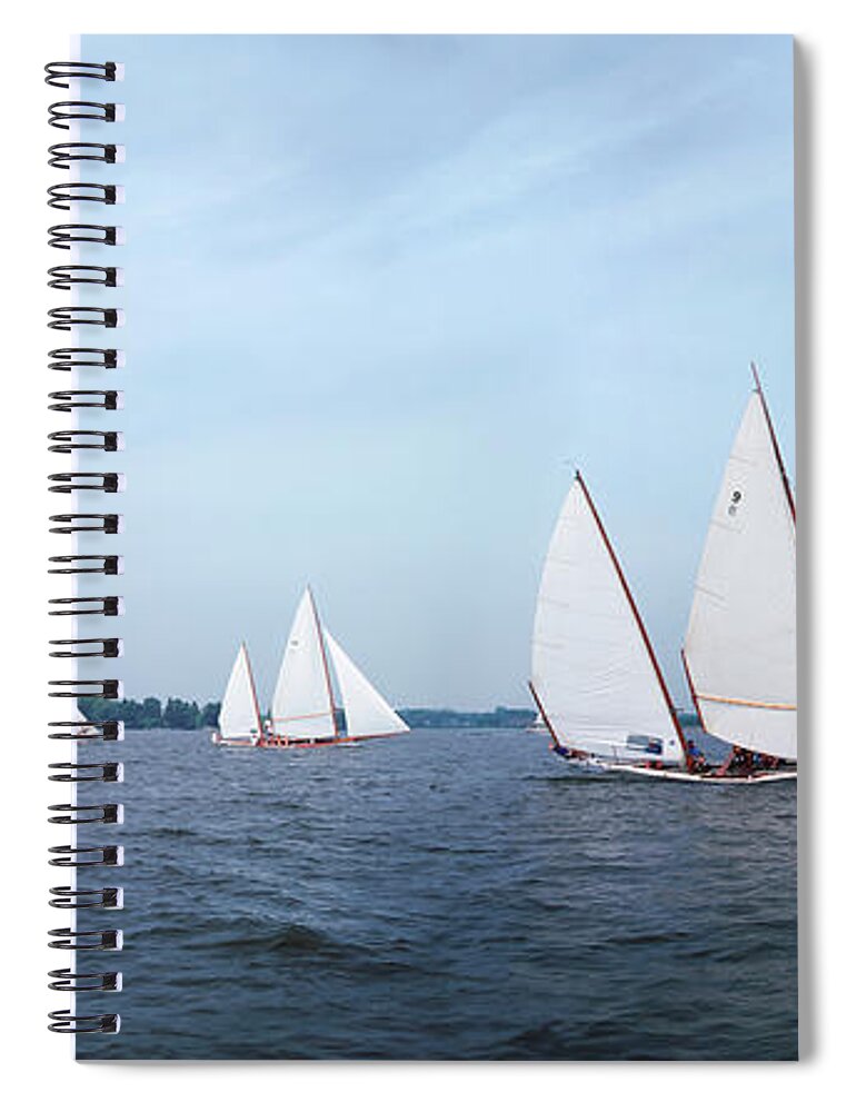 Recreational Pursuit Spiral Notebook featuring the photograph Fleet Of Sailing Log Canoes Racing by Greg Pease