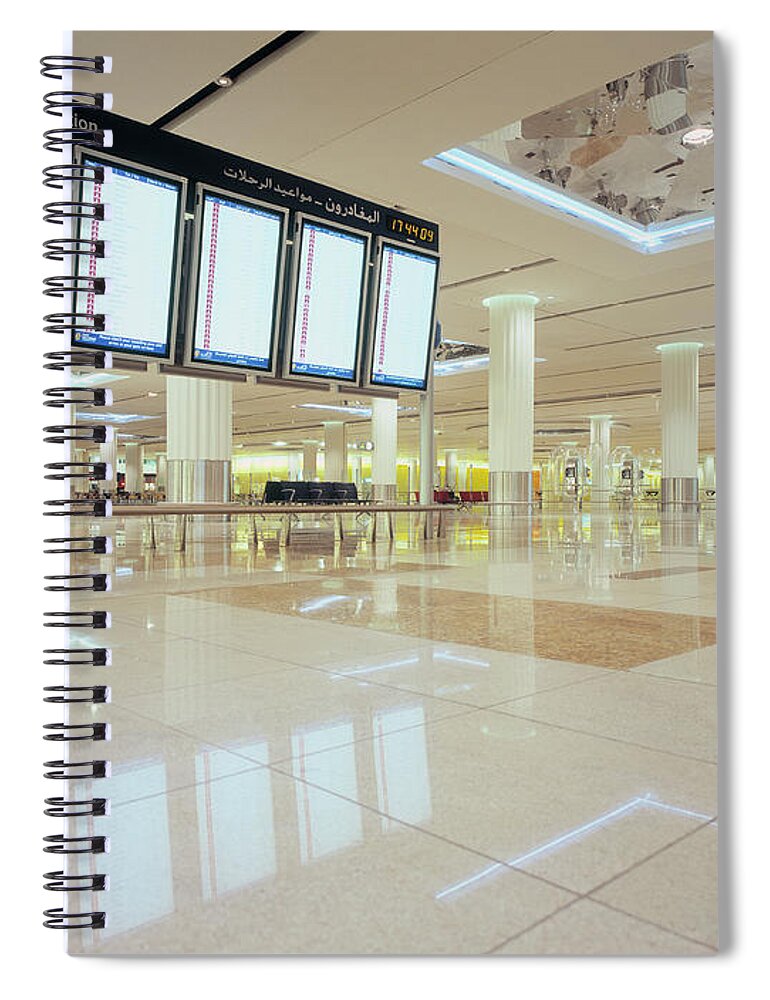Airport Departure Area Spiral Notebook featuring the photograph Flight Information Displays At Dubai by Eschcollection