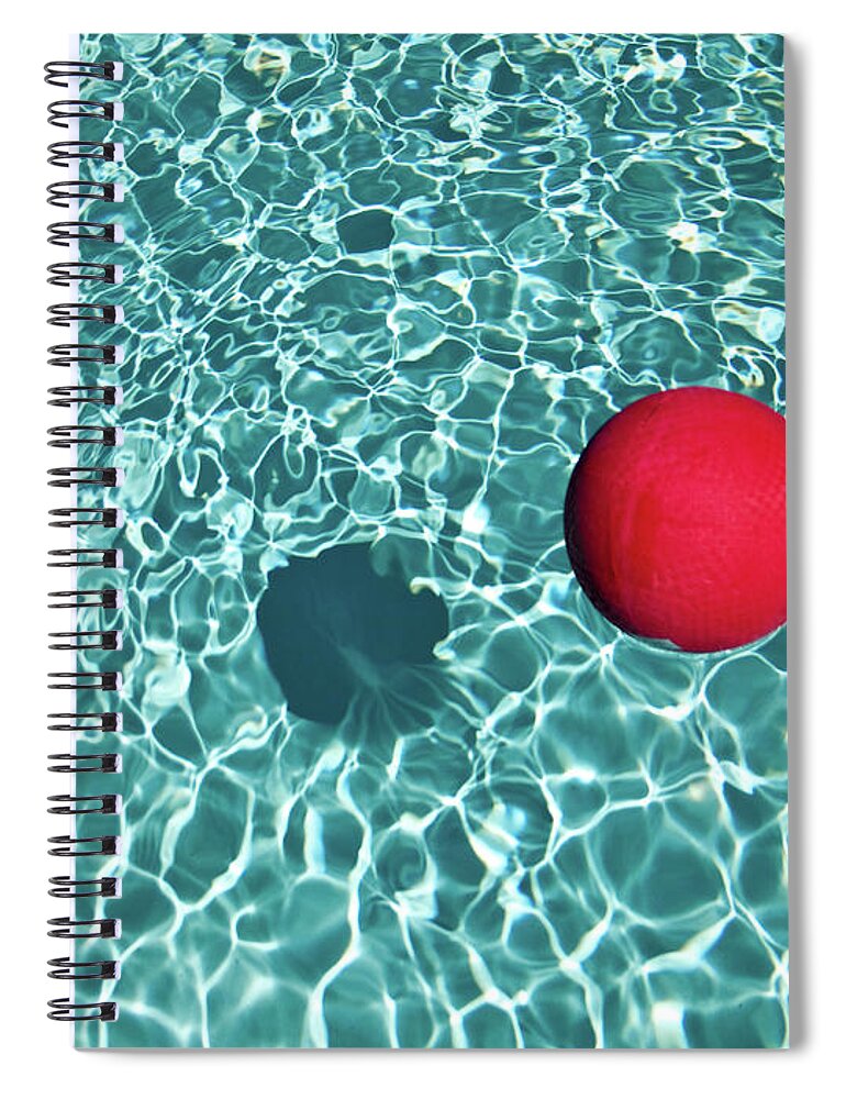 Tranquility Spiral Notebook featuring the photograph Floating Red Ball In Blue Rippled Water by Mark A Paulda