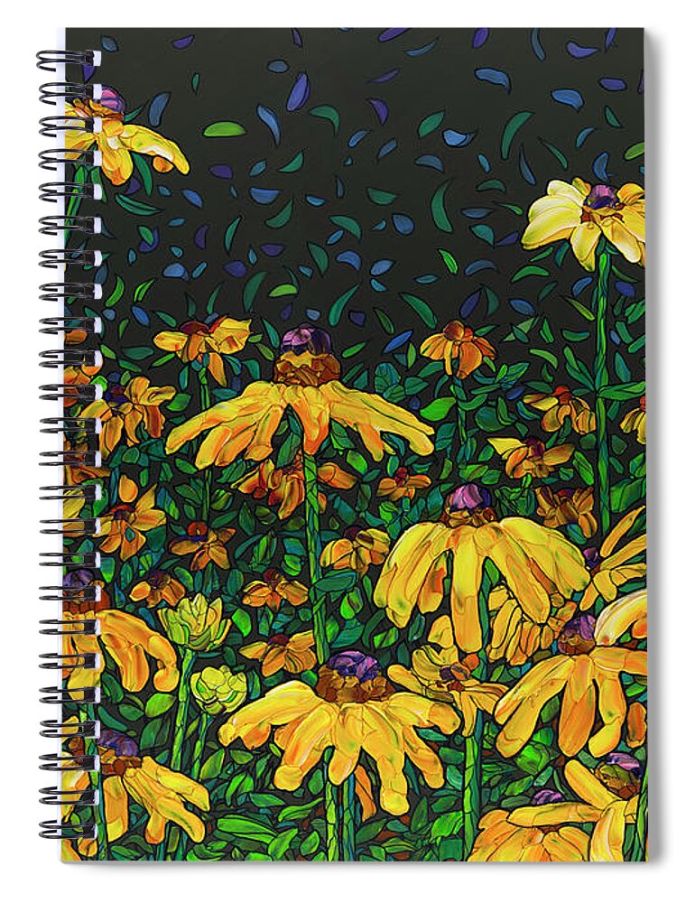 Flowers Spiral Notebook featuring the painting Floral Interpretation - Black-Eyed Susans by James W Johnson