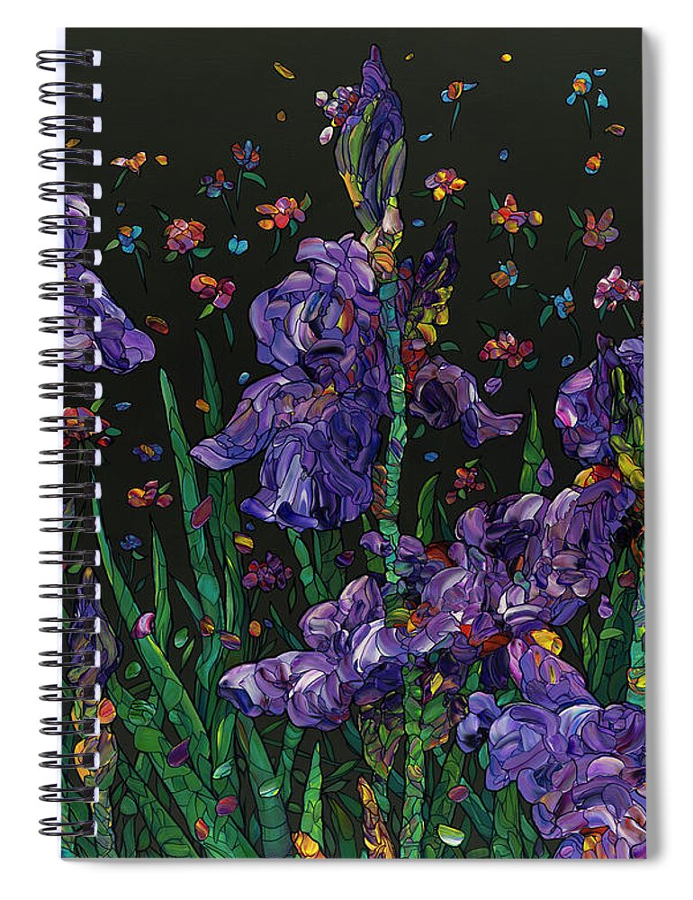 Flowers Spiral Notebook featuring the painting Floral Interpretation - Irises by James W Johnson