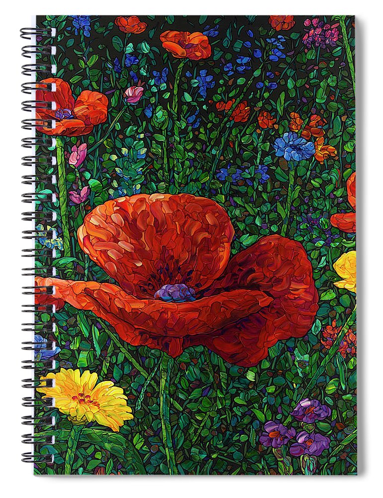 Flowers Spiral Notebook featuring the painting Floral Interpretation - Poppy by James W Johnson