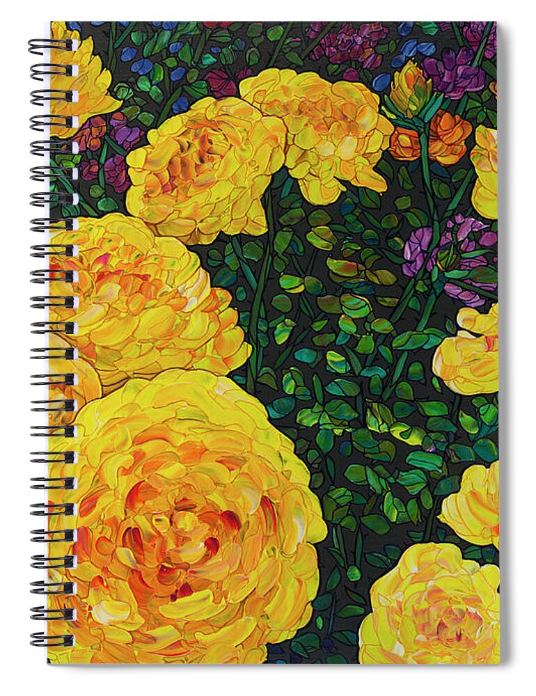 Flowers Spiral Notebook featuring the painting Floral Interpretation - Rosebush by James W Johnson
