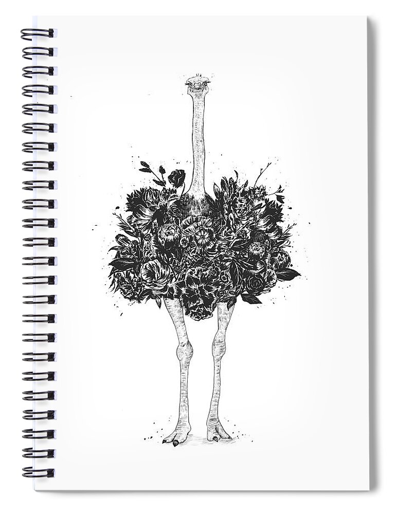 Ostrich Spiral Notebook featuring the drawing Floral ostrich by Balazs Solti
