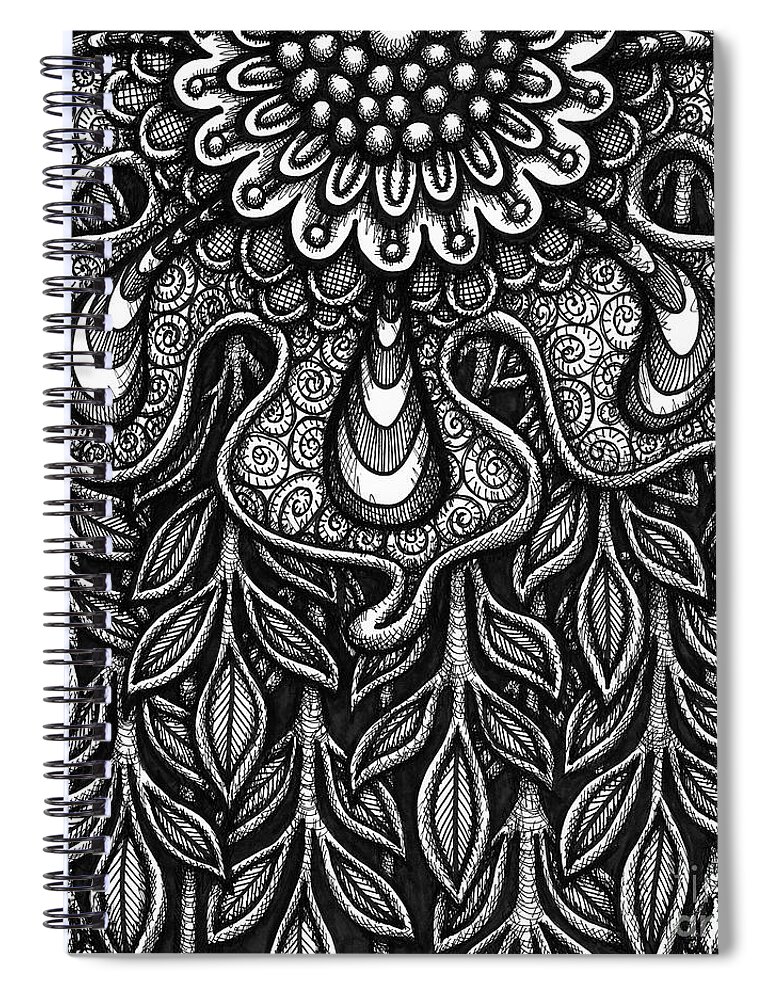Pen And Ink Spiral Notebook featuring the drawing Floriated Ink 14 by Amy E Fraser