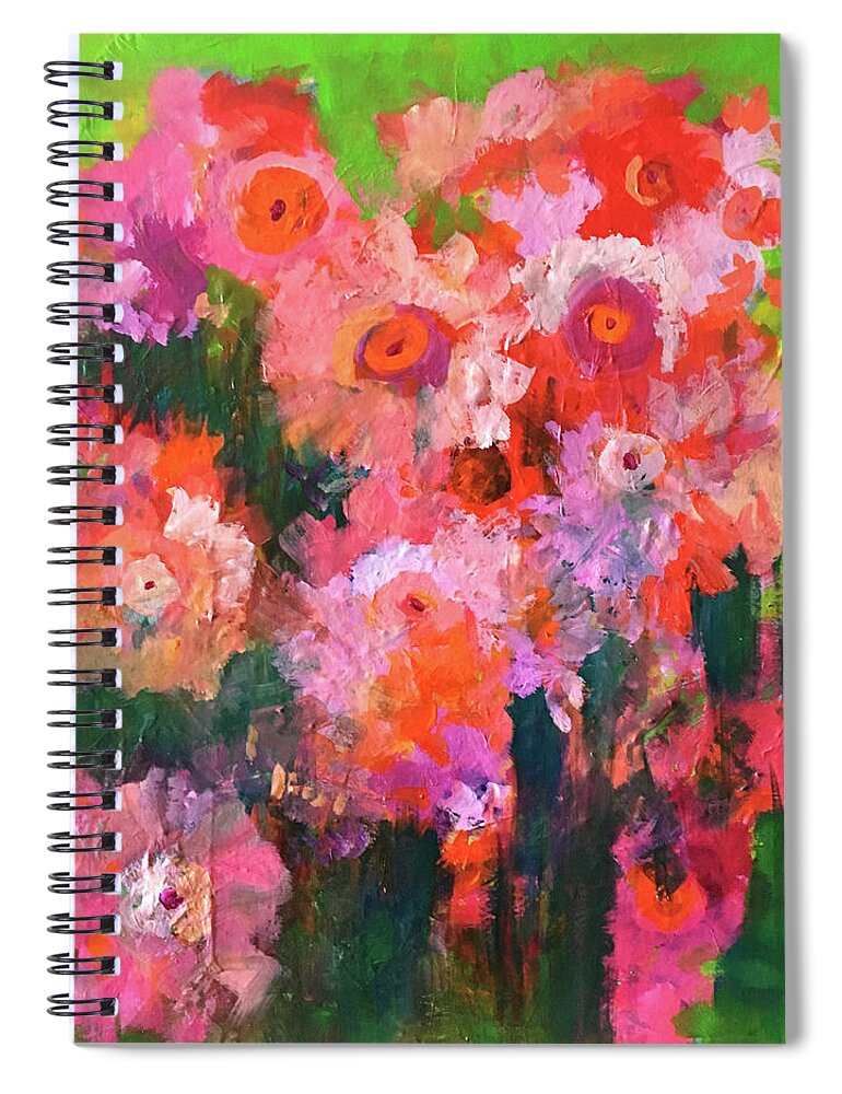 Spring Flowers Spiral Notebook featuring the painting Flower Garden by Nancy Merkle