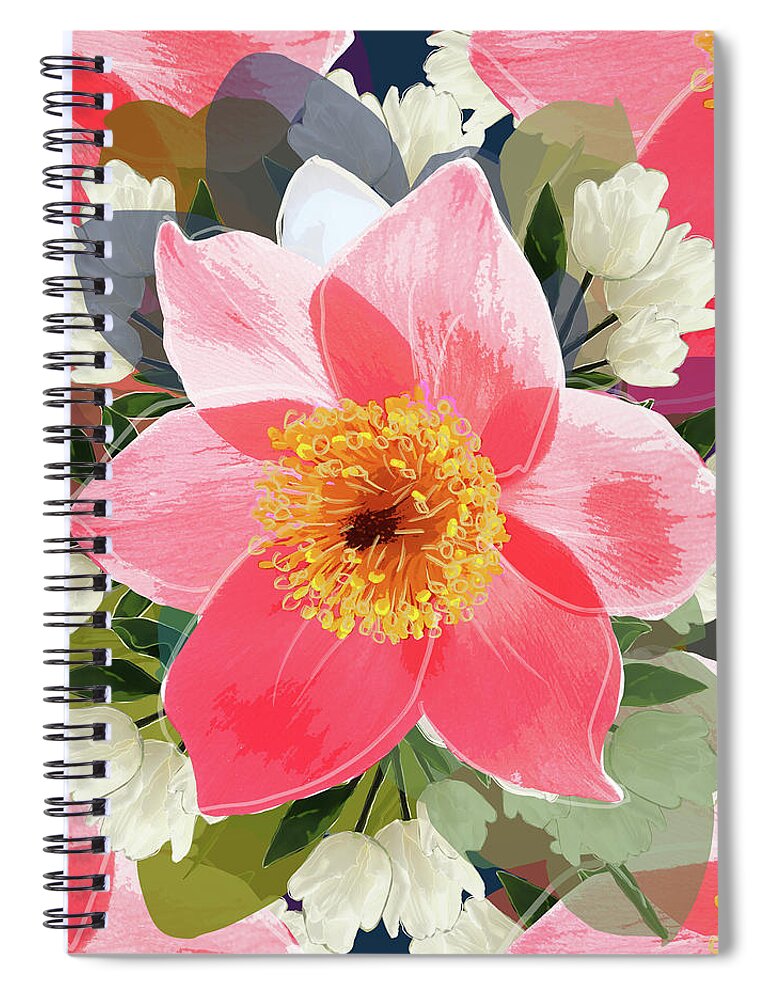 Glory Spiral Notebook featuring the mixed media Flower Mad by BFA Prints