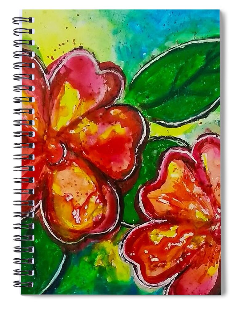Floralart Spiral Notebook featuring the painting Flower Power by Manjiri Kanvinde