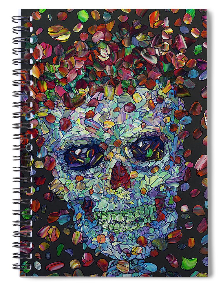 Calavera Spiral Notebook featuring the painting Flowered Calavera by James W Johnson