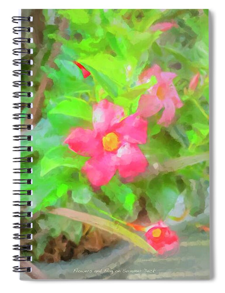 Flowers Spiral Notebook featuring the painting Flowers and Flag on Summer Deck by Bill McEntee