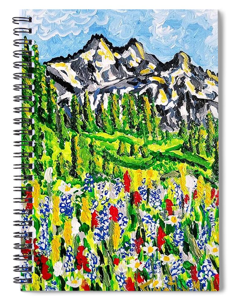 Realism Spiral Notebook featuring the painting Flowers before the Mountainous Terrain by Timothy Foley