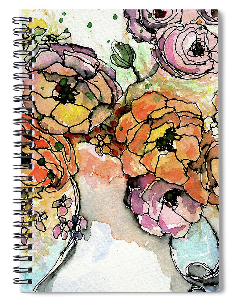 Watercolor Spiral Notebook featuring the painting Flowers in Pitcher by AnneMarie Welsh