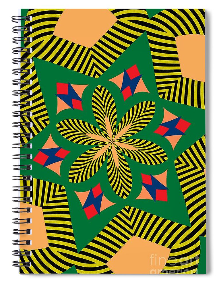 Green Spiral Notebook featuring the mixed media Flowers number 7 by Alex Caminker