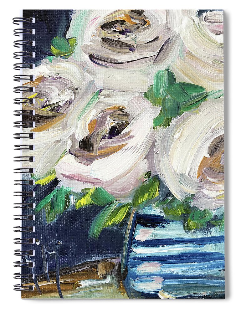 Roses Spiral Notebook featuring the painting Fluffy White Roses by Roxy Rich