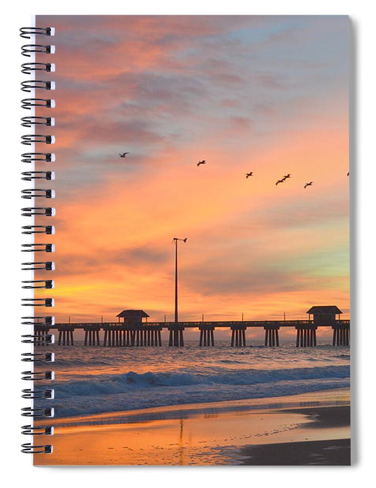 Jennettes Pier Spiral Notebook featuring the photograph Fly over Jennettes by Barbara Ann Bell