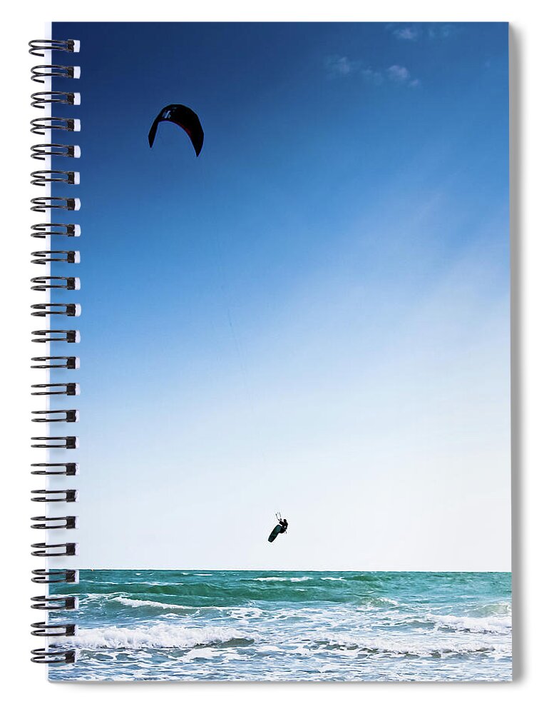 Wind Spiral Notebook featuring the photograph Flying Kite Surfer by Rob Webb