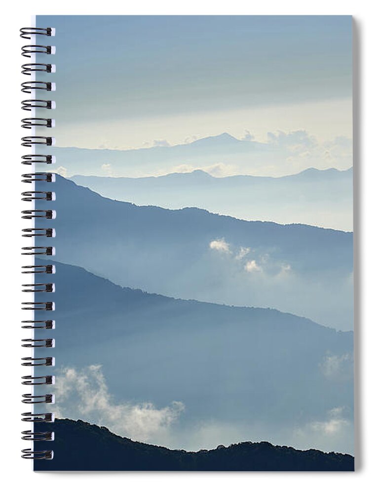 Himalaya Spiral Notebook featuring the photograph Fog above mountain in valley Himalayas mountains by Raimond Klavins