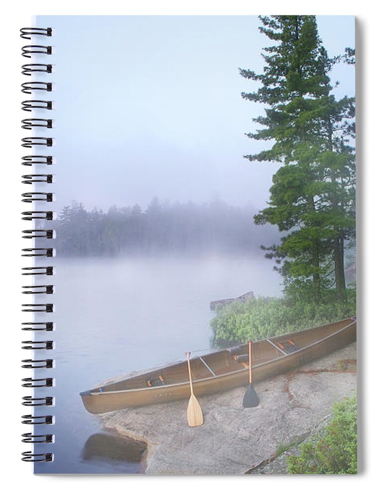 Quetico Provincial Park Spiral Notebook featuring the photograph Foggy Morning In Canoe Country by Georgepeters